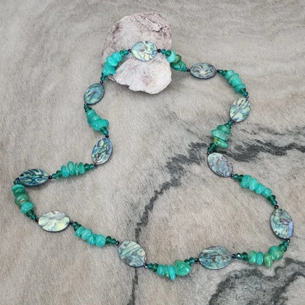 Turquoise Mosaic & Jade Bead Necklace
